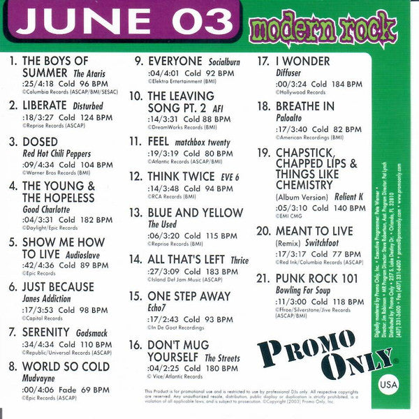 Various : Promo Only Modern Rock Radio: June 2003 (CD, Comp)