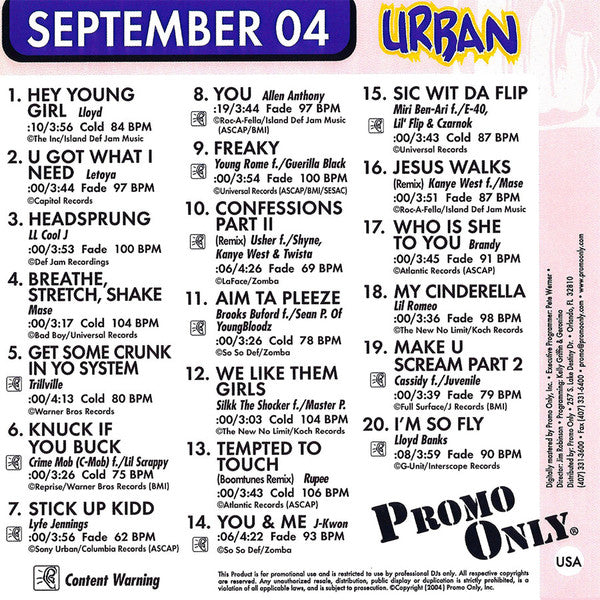 Various : Promo Only Urban Radio: September 2004 (CD, Comp, Promo)