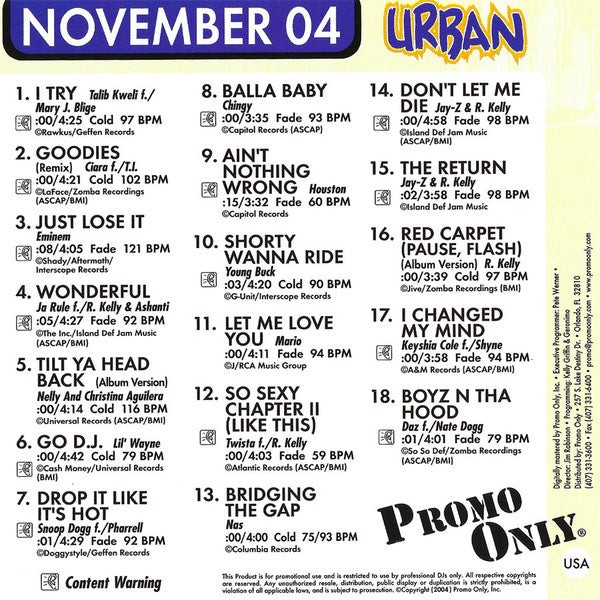 Various : Promo Only Urban Radio: November 2004 (CD, Comp, Promo)