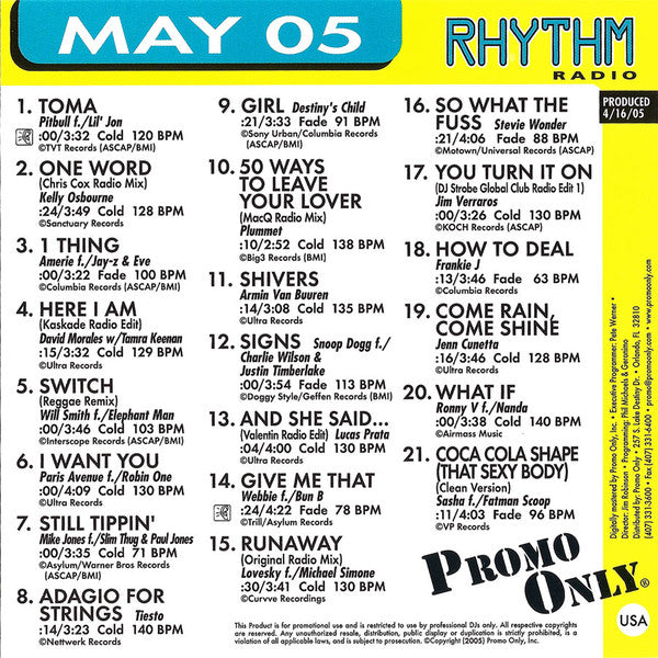 Various : Promo Only Rhythm Radio: May 2005 (CD, Comp, Promo)