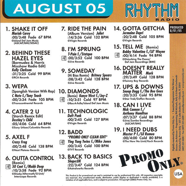 Various : Promo Only Rhythm Radio: August 2005 (CD, Comp, Promo)