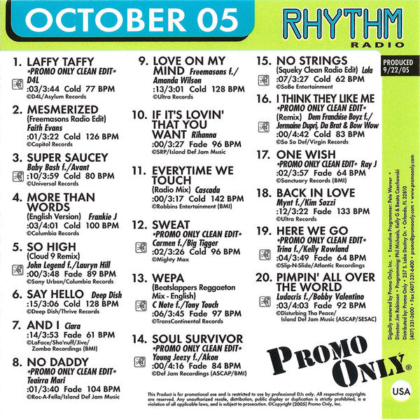 Various : Promo Only Rhythm Radio: October 2005 (CD, Comp, Promo)