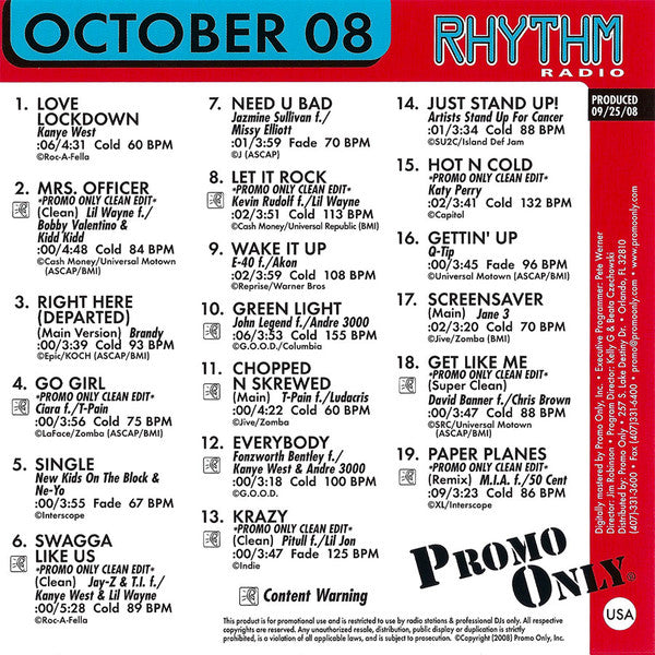 Various : Promo Only Rhythm Radio: October 08 (CD, Comp, Promo)