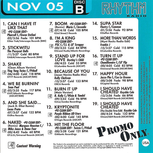 Various : Promo Only Rhythm Radio: November 2005 (2xCD, Comp, Promo)
