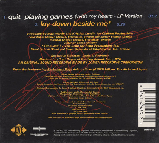 Backstreet Boys : Quit Playing Games (With My Heart) (CD, Single, Ltd)