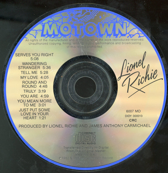 Lionel Richie : Lionel Richie (CD, Album, Club, RE, CRC)