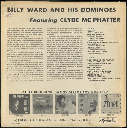 Billy Ward And His Dominoes : Billy Ward And His Dominoes Featuring Clyde McPhatter (LP, Album)
