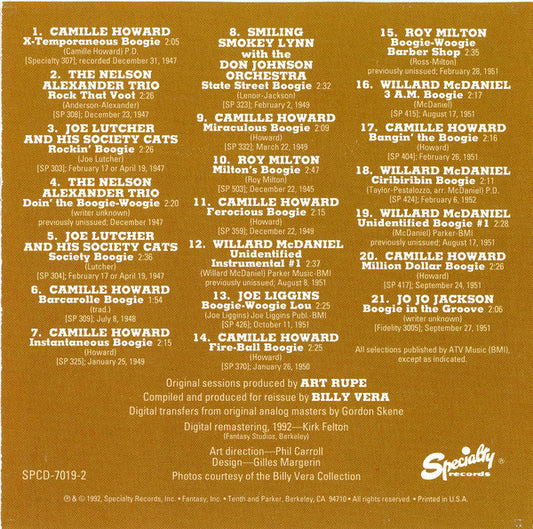 Various : Specialty Legends Of Boogie-Woogie (CD, Comp, Promo, RM)