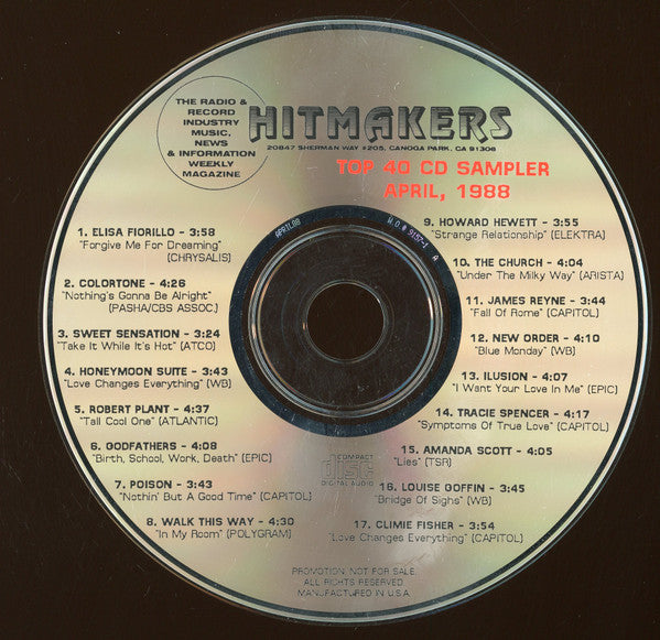 Various : Hitmakers Top 40 CD Sampler April, 1988 (CD, Comp, Promo, Smplr)