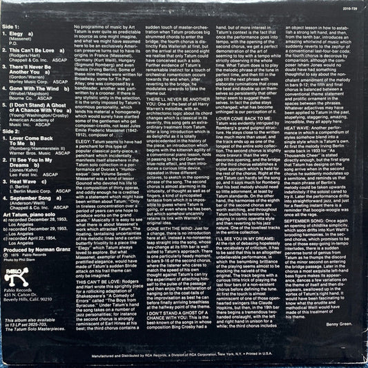 Art Tatum : The Tatum Solo Masterpieces, Vol. 2 (LP, Album, Comp, In)