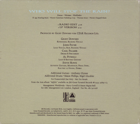 Asia (2) : Who Will Stop The Rain? (CD, Single, Promo)
