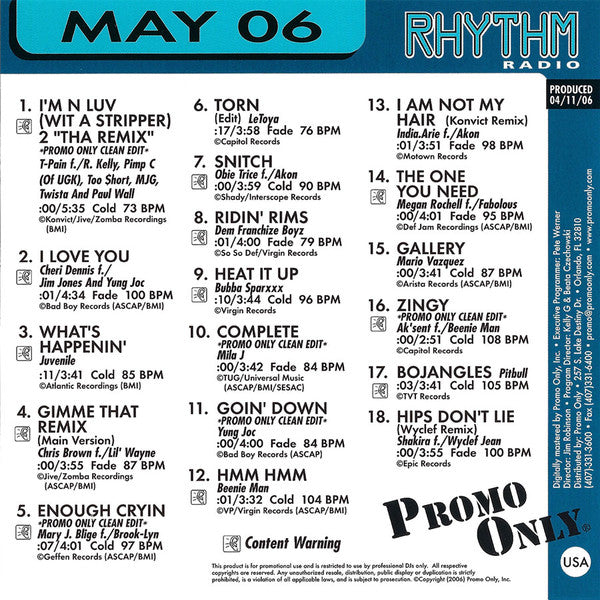 Various : Promo Only Rhythm Radio: May 2006 (CD, Comp, Promo)