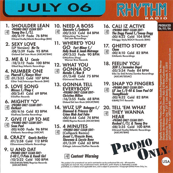 Various : Promo Only Rhythm Radio: July 2006 (CD, Comp, Promo)