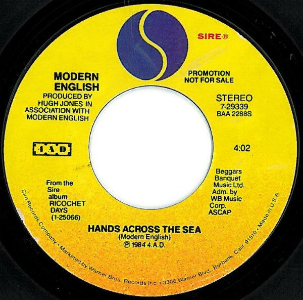Modern English : Hands Across The Sea (7", Single, Promo, Styrene)