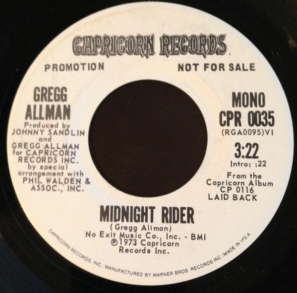 Gregg Allman : Midnight Rider (7", Mono, Promo)