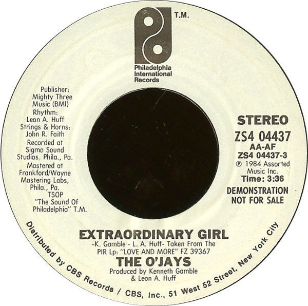 The O'Jays : Extraordinary Girl (7", Promo, Styrene)
