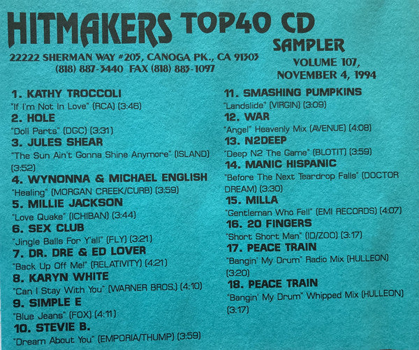 Various : Hitmakers Top 40 CD Sampler Volume 107 November 4, 1994 (CD, Promo, Smplr)