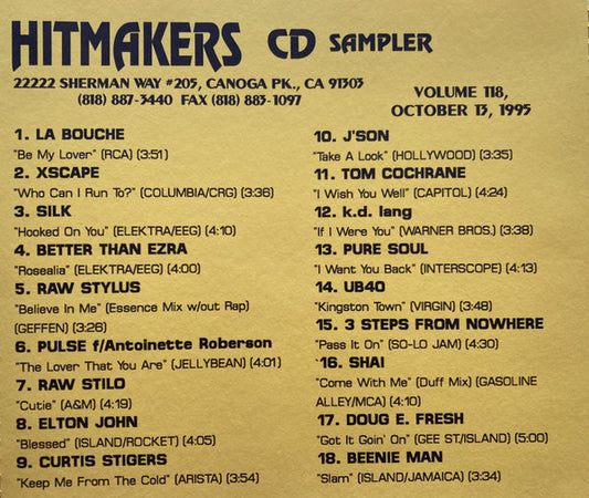 Various : Hitmakers Top 40 CD Sampler Volume 118 October 13, 1995 (CD, Promo, Smplr)