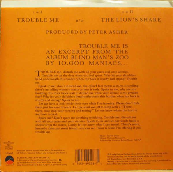 10,000 Maniacs : Trouble Me (7", Promo)
