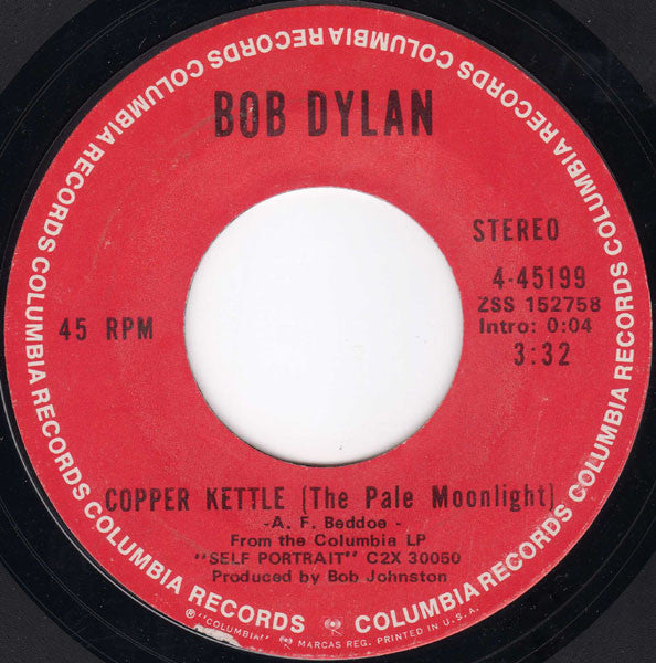 Bob Dylan : Wigwam / Copper Kettle (7", Styrene)
