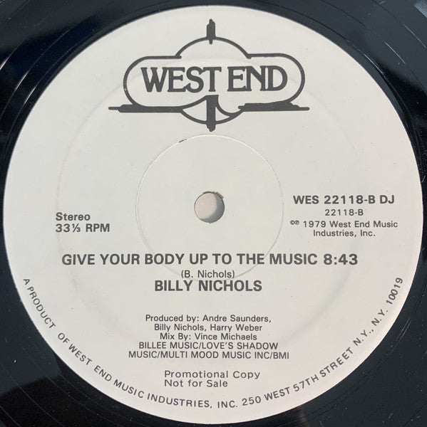 Billy Nichols : Give Your Body Up To The Music (12", Promo)