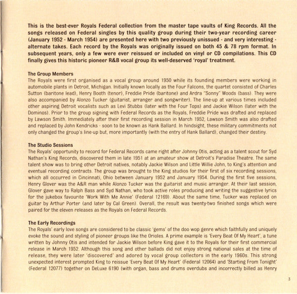The Royals (2) Featuring Charles Sutton & Hank Ballard : The Federal Singles (CD, Comp, RM)
