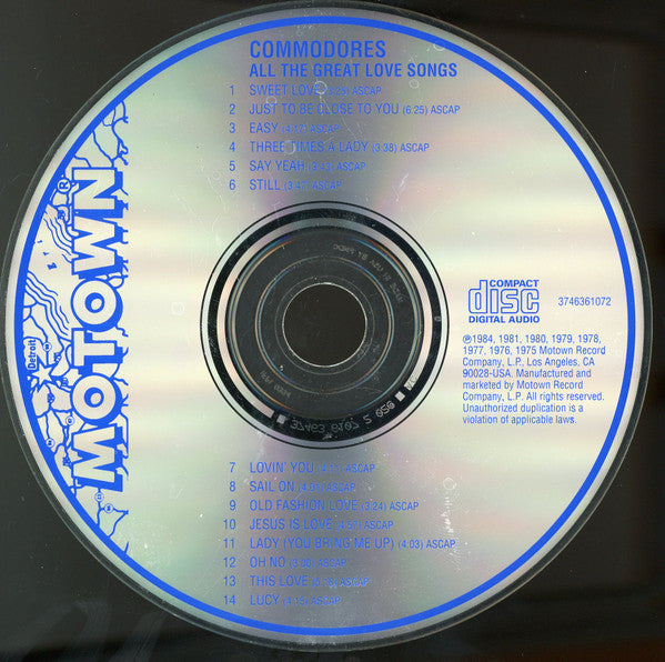 Commodores : All The Great Love Songs (CD, Album, Comp)