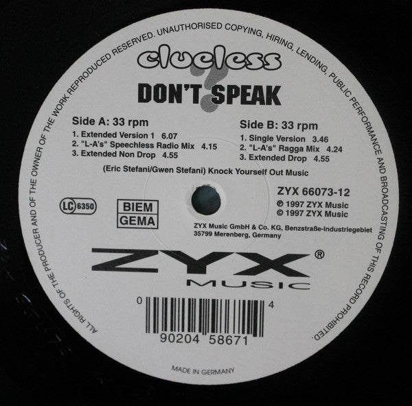 Clueless : Don't Speak (12")