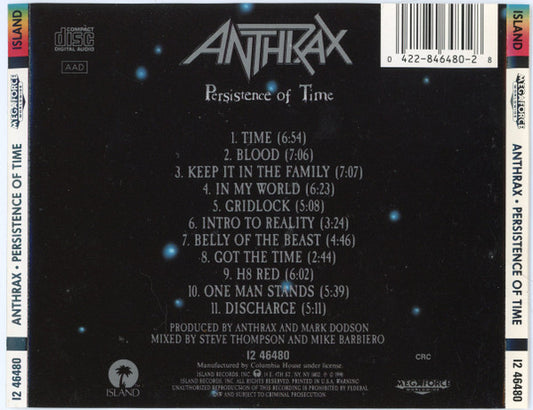 Anthrax : Persistence Of Time (CD, Album, Club, CRC)