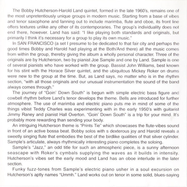 Bobby Hutcherson Featuring Harold Land : San Francisco (CD, Album, RE)