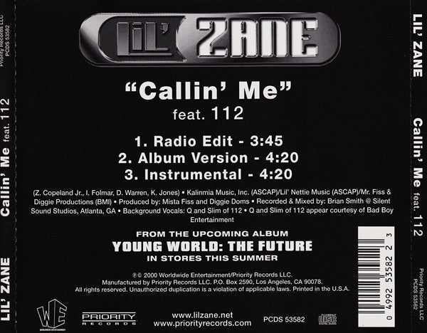 Lil' Zane Feat. 112 : Callin’ Me (CD, Single)