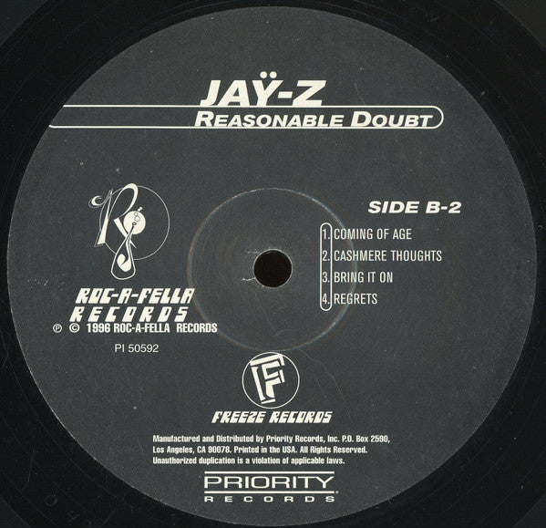 Jay-Z : Reasonable Doubt (2xLP, Album)