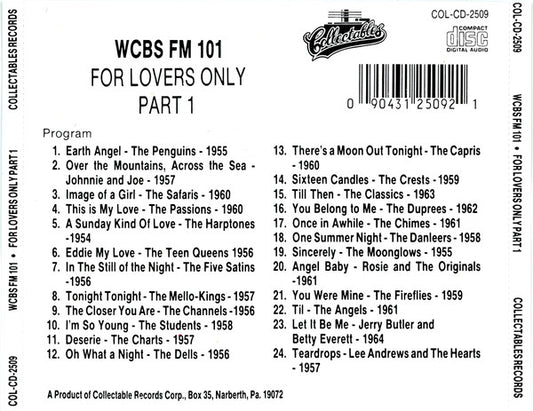 Various : WCBS FM101 For Lovers Only Part 1 (CD, Comp)