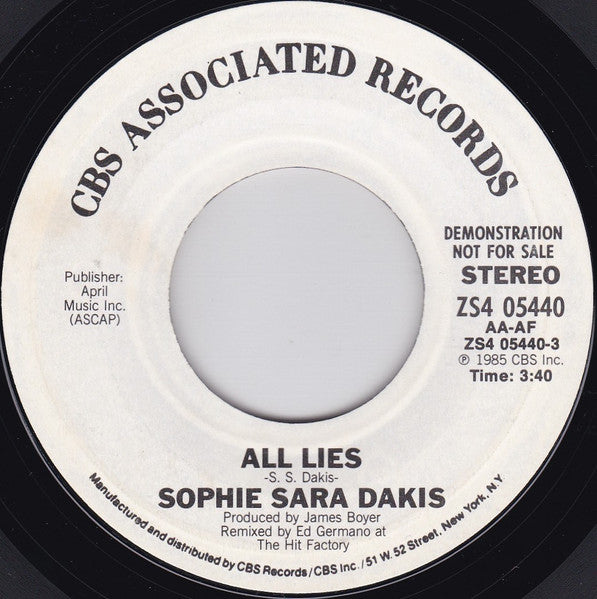 Sophie Sara Dakis : All Lies (7", Single, Promo, Styrene)