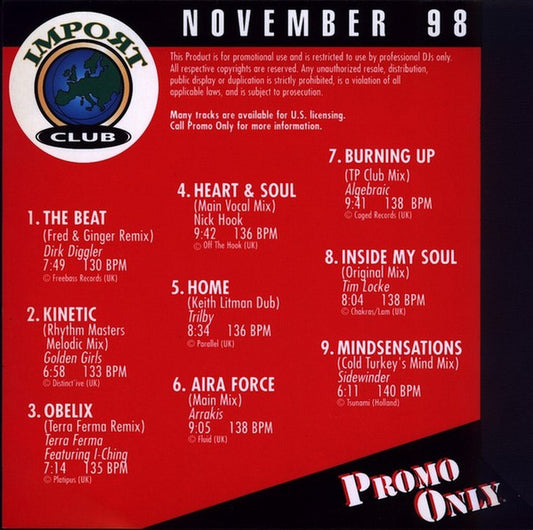 Various : Promo Only Import Club: November 1998 (CD, Comp, Promo)