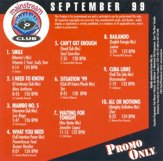 Various : Promo Only Mainstream Club: September 99 (CD, Comp, Promo)