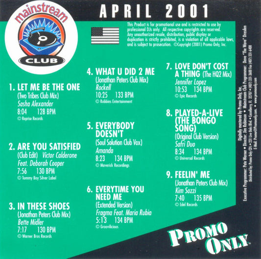 Various : Promo Only Mainstream Club: April 2001 (CD, Comp, Promo)