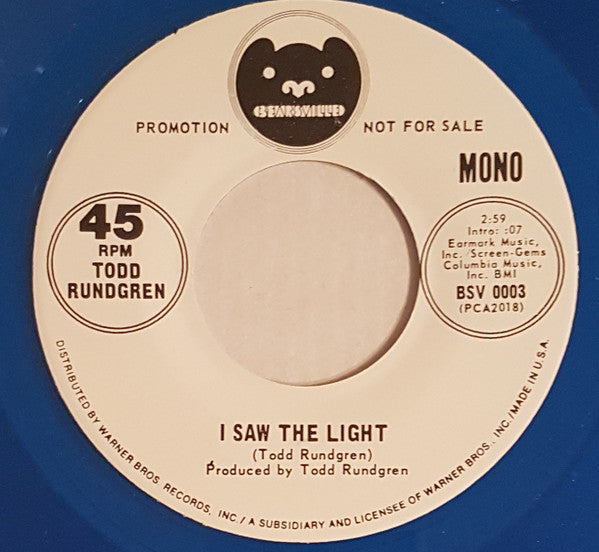 Todd Rundgren : I Saw The Light (7", Single, Mono, Promo, Blu)