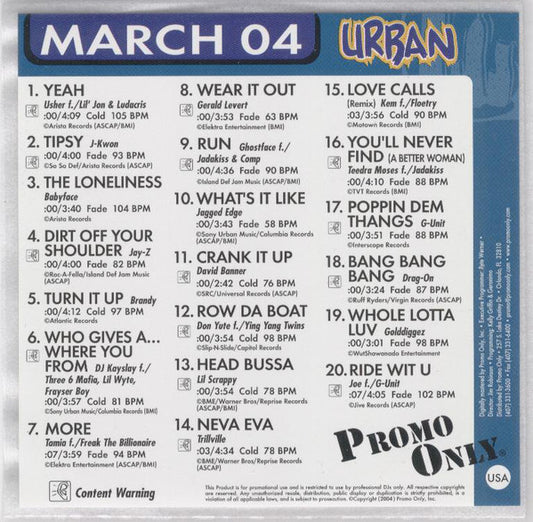Various : Promo Only Urban Radio: March 2004 (CD, Comp, Promo)