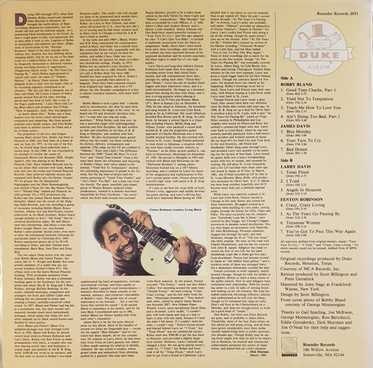 Bobby Bland, Larry Davis (4), Fenton Robinson, James "Thunderbird" Davis : Angels In Houston (The Legendary Duke Blues Recordings) (LP, Album, Comp)