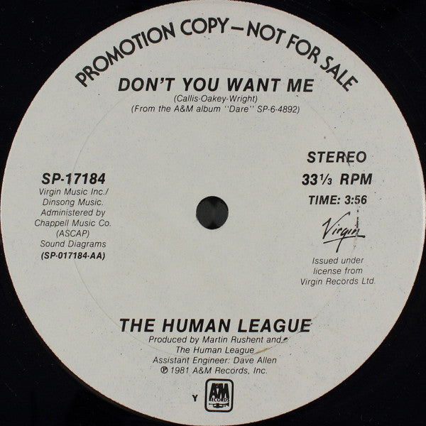 The Human League : Don't You Want Me (12", Promo)