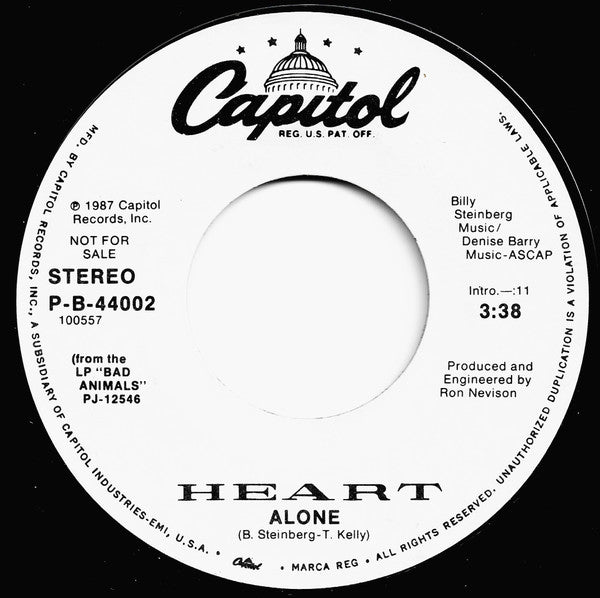Heart : Alone (7", Single, Promo, Styrene)