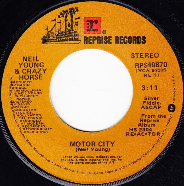 Neil Young & Crazy Horse : Southern Pacific / Motor City (7", Single, Mono)
