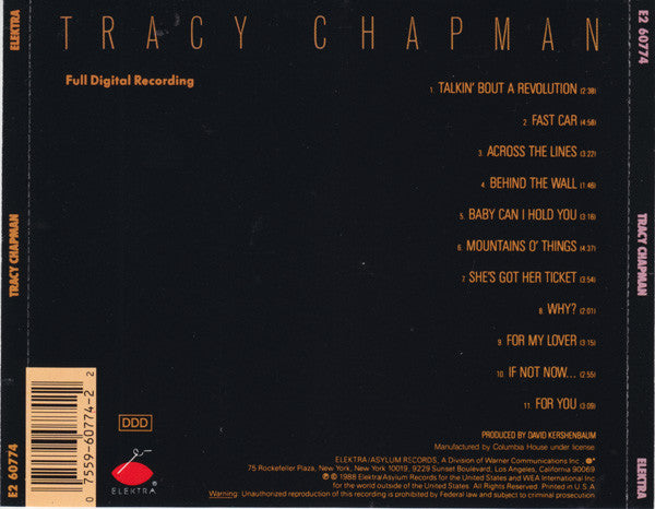 Tracy Chapman : Tracy Chapman (CD, Album, Club, Col)