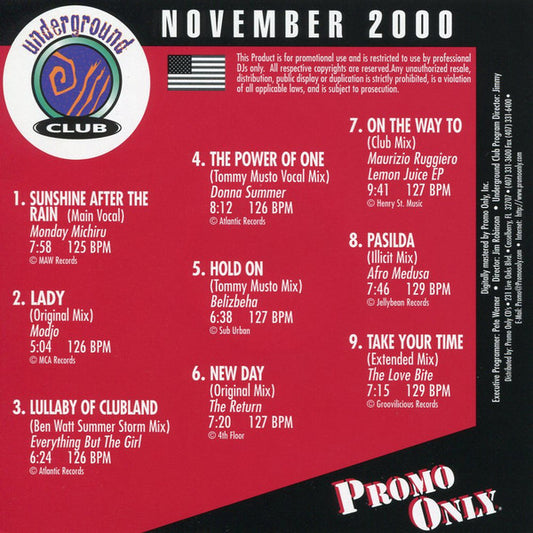 Various : Promo Only Underground Club: November 2000 (CD, Comp, Promo)