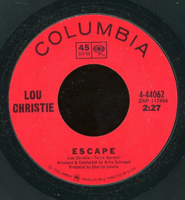 Lou Christie : Shake Hands & Walk Away Cryin' / Escape (7", Single, Styrene)