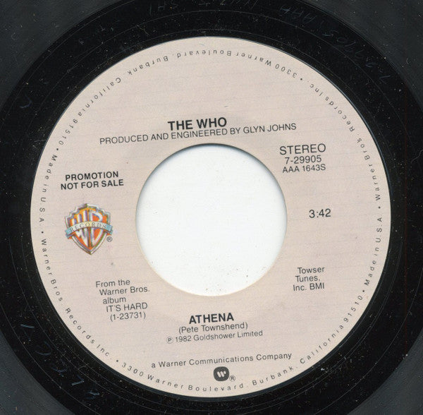 The Who : Athena (7", Single, Promo, Styrene)
