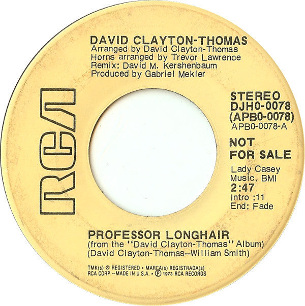 David Clayton-Thomas : Professor Longhair (7", Single, Promo)