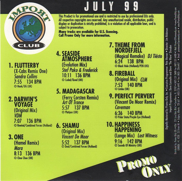 Various : Promo Only Import Club: July 99 (CD, Comp, Promo)