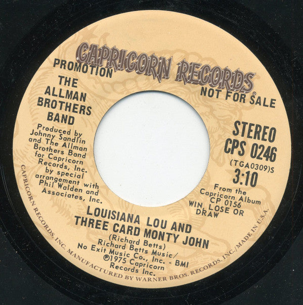 The Allman Brothers Band : Louisiana Lou And Three Card Monty John (7", Mono, Promo)
